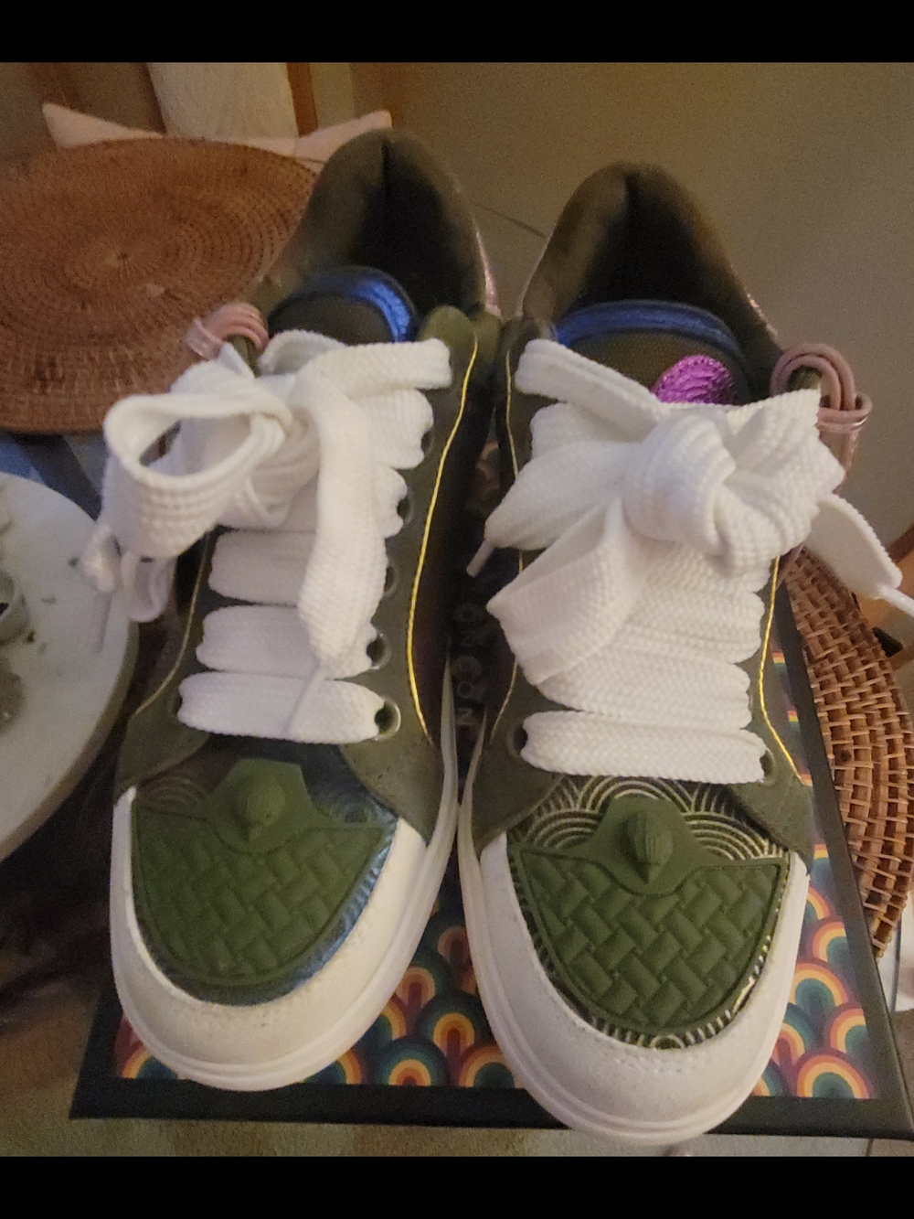 Kurt Geiger Olive Green Low-Top Sneakers with White Laces